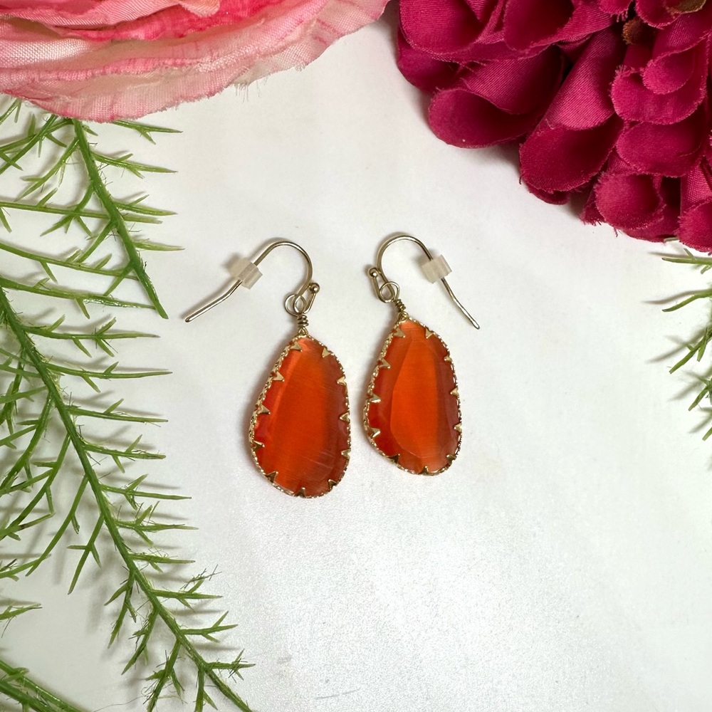 NEW⚜️Orange Glass Crystal Drop Earrings - Picture 2 of 6